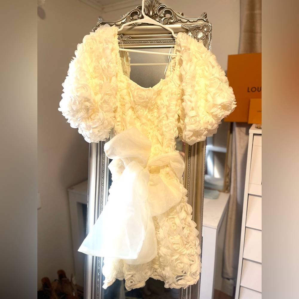 Cream Floral Dress with Bow
